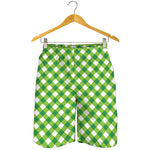 Shamrock Green And White Gingham Print Men's Shorts