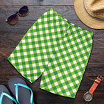 Shamrock Green And White Gingham Print Men's Shorts