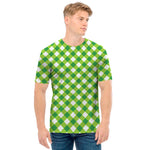 Shamrock Green And White Gingham Print Men's T-Shirt