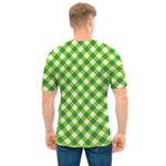 Shamrock Green And White Gingham Print Men's T-Shirt