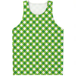 Shamrock Green And White Gingham Print Men's Tank Top