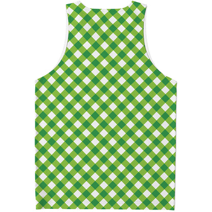 Shamrock Green And White Gingham Print Men's Tank Top