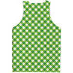 Shamrock Green And White Gingham Print Men's Tank Top