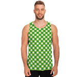 Shamrock Green And White Gingham Print Men's Tank Top