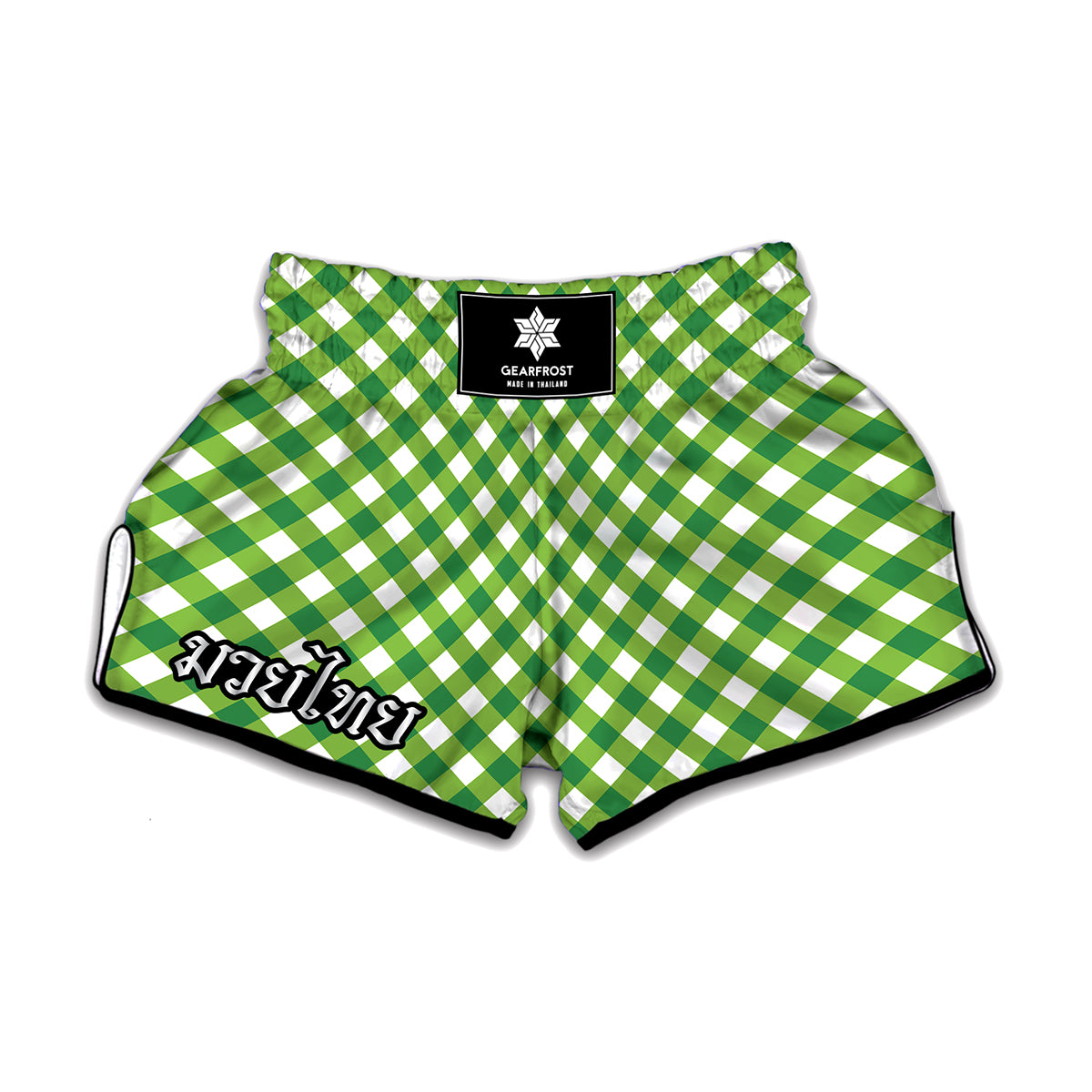 Shamrock Green And White Gingham Print Muay Thai Boxing Shorts