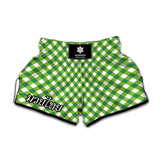 Shamrock Green And White Gingham Print Muay Thai Boxing Shorts