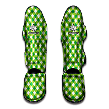 Shamrock Green And White Gingham Print Muay Thai Shin Guard