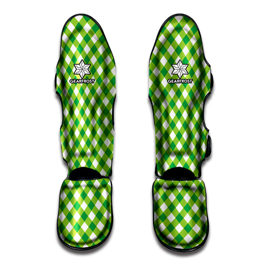 Shamrock Green And White Gingham Print Muay Thai Shin Guard
