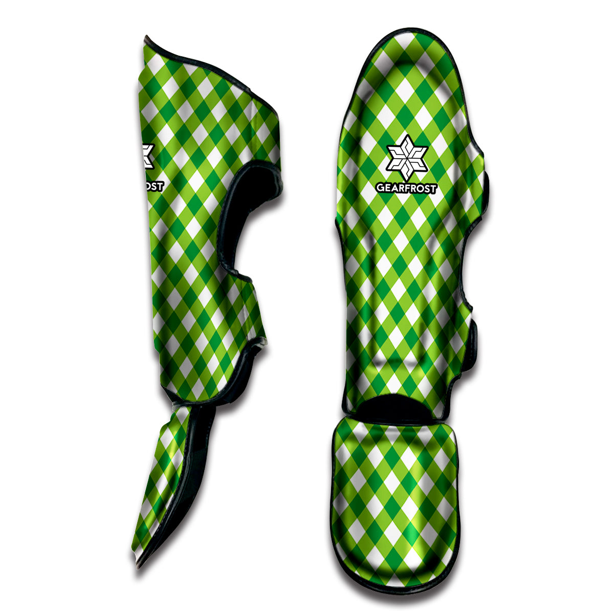 Shamrock Green And White Gingham Print Muay Thai Shin Guard