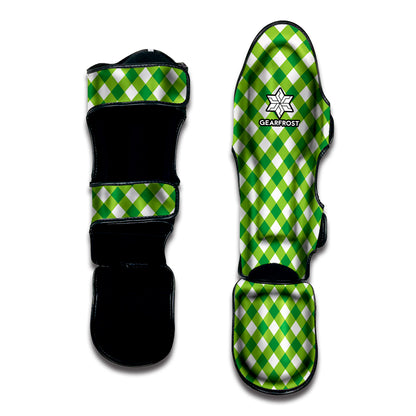 Shamrock Green And White Gingham Print Muay Thai Shin Guard