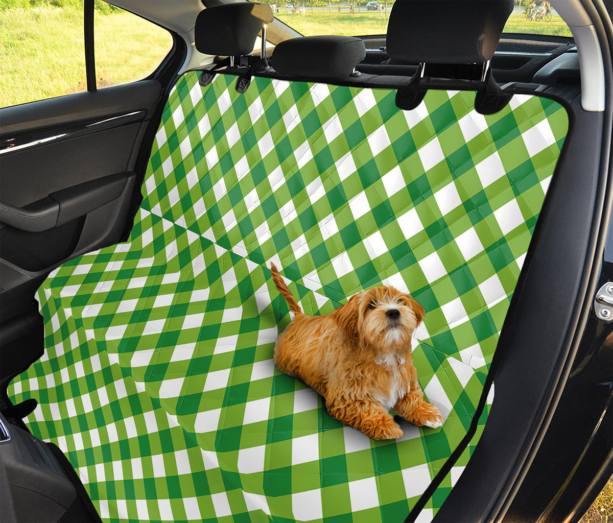 Shamrock Green And White Gingham Print Pet Car Back Seat Cover