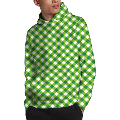 Shamrock Green And White Gingham Print Pullover Hoodie