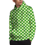 Shamrock Green And White Gingham Print Pullover Hoodie