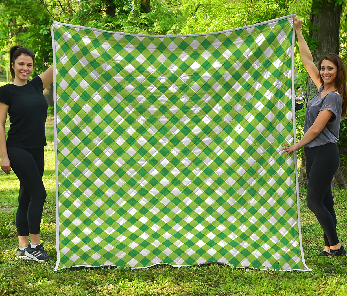 Shamrock Green And White Gingham Print Quilt