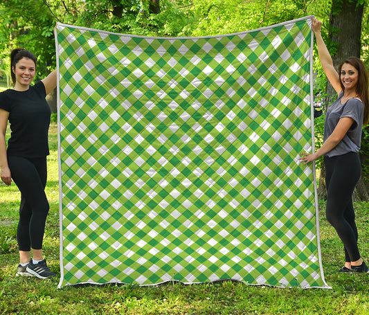Shamrock Green And White Gingham Print Quilt