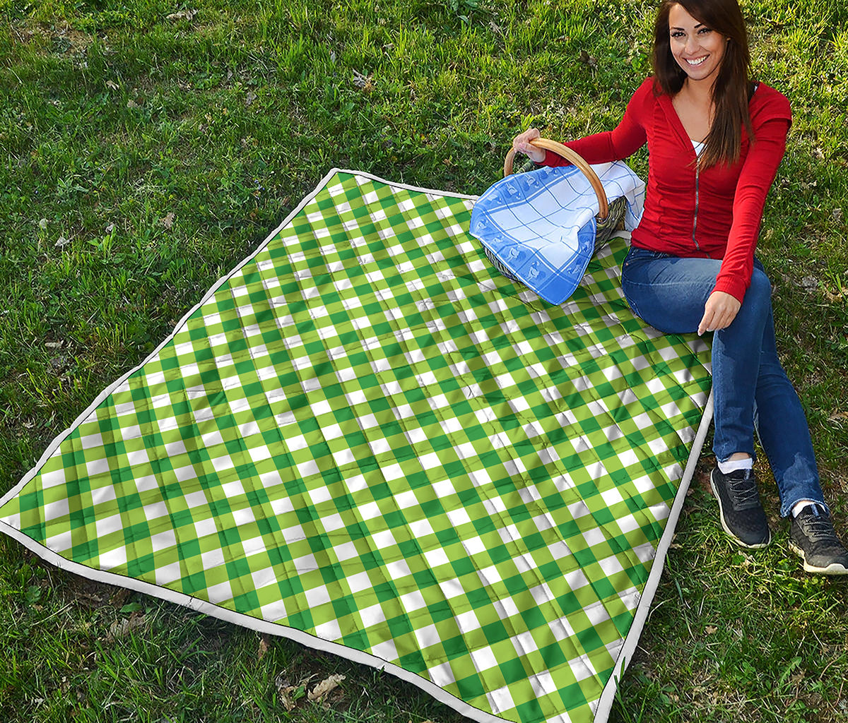 Shamrock Green And White Gingham Print Quilt