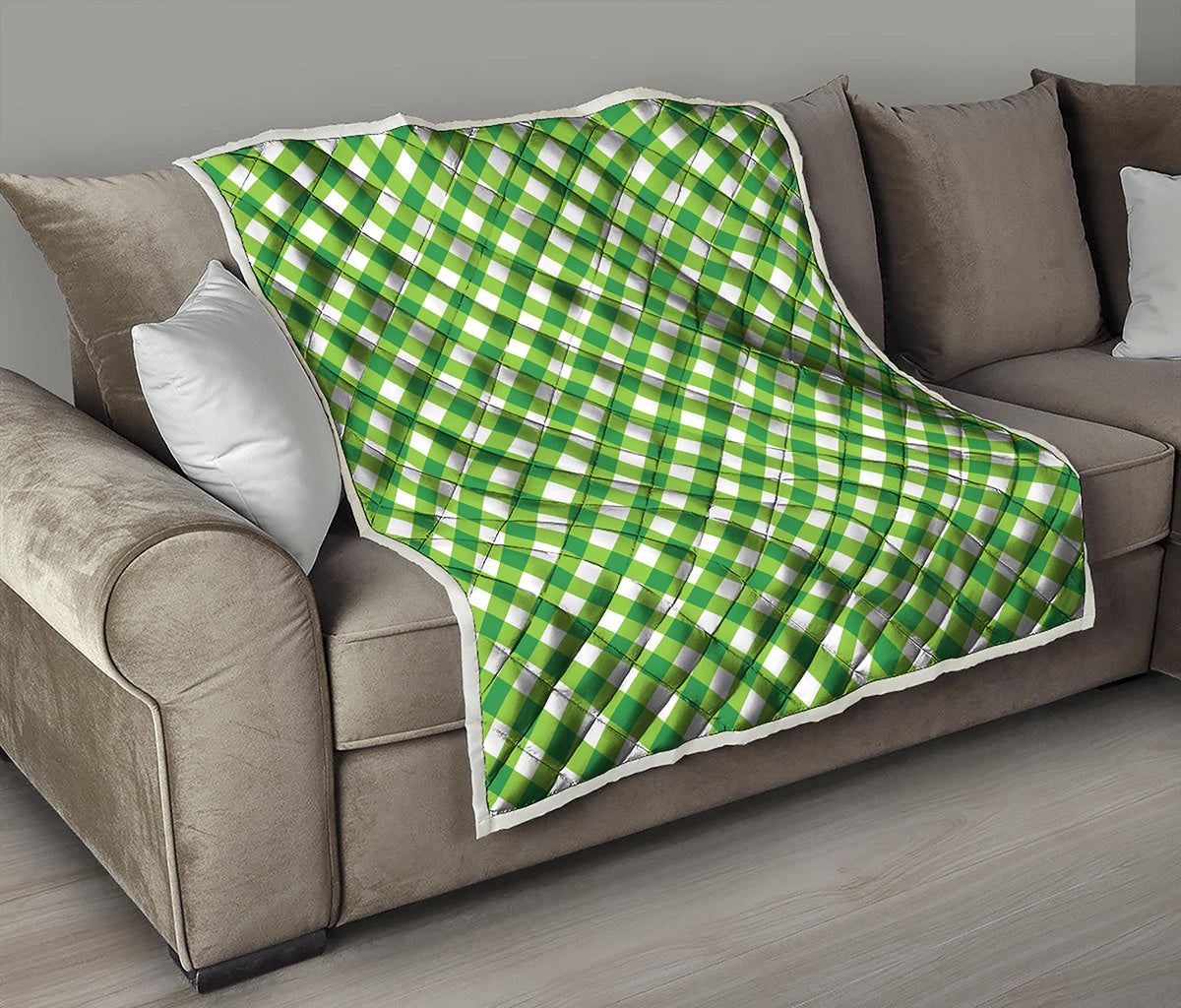 Shamrock Green And White Gingham Print Quilt