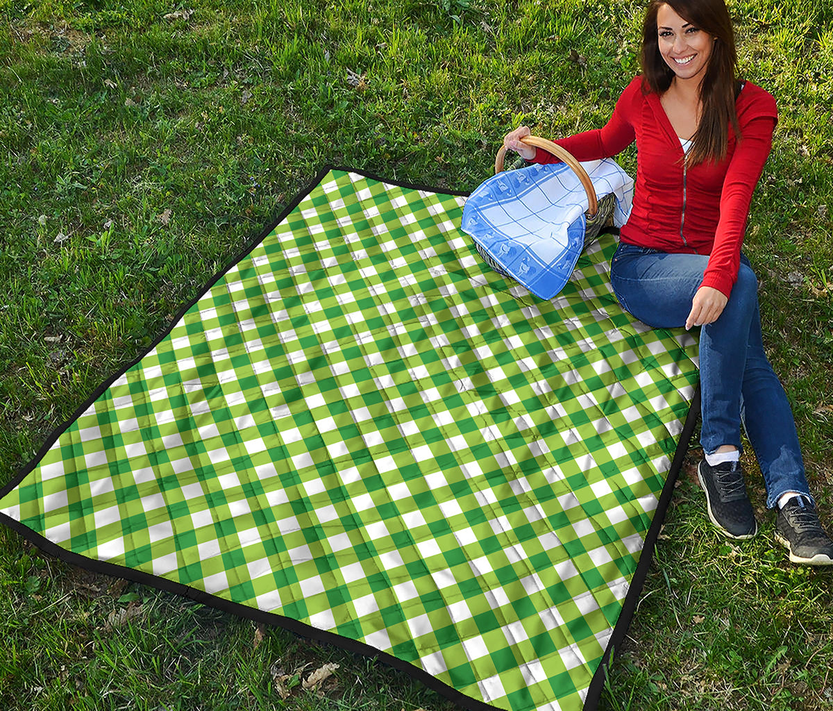 Shamrock Green And White Gingham Print Quilt