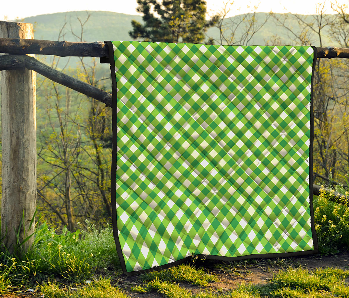 Shamrock Green And White Gingham Print Quilt