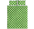 Shamrock Green And White Gingham Print Quilt Bed Set