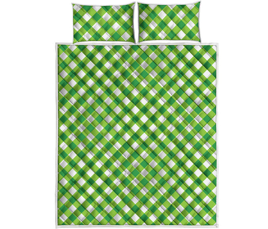 Shamrock Green And White Gingham Print Quilt Bed Set