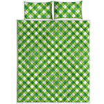 Shamrock Green And White Gingham Print Quilt Bed Set