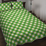 Shamrock Green And White Gingham Print Quilt Bed Set