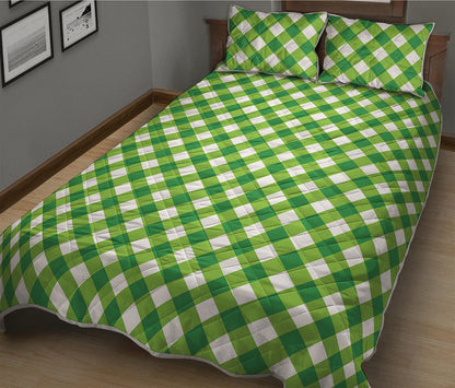 Shamrock Green And White Gingham Print Quilt Bed Set