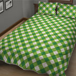 Shamrock Green And White Gingham Print Quilt Bed Set