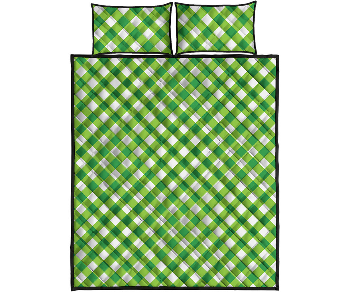 Shamrock Green And White Gingham Print Quilt Bed Set