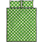 Shamrock Green And White Gingham Print Quilt Bed Set