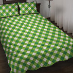 Shamrock Green And White Gingham Print Quilt Bed Set