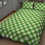 Shamrock Green And White Gingham Print Quilt Bed Set