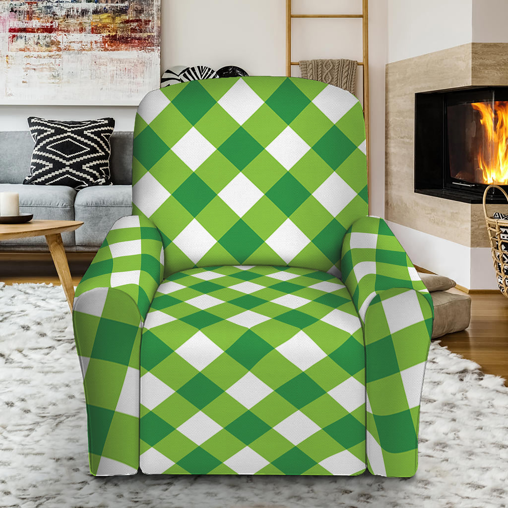 Shamrock Green And White Gingham Print Recliner Slipcover