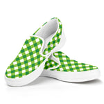 Shamrock Green And White Gingham Print White Slip On Shoes