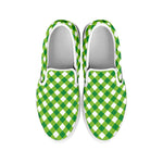 Shamrock Green And White Gingham Print White Slip On Shoes