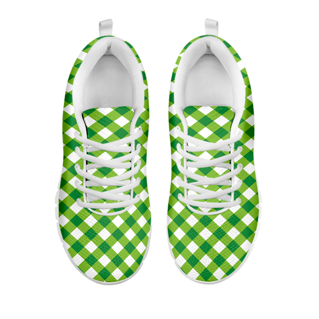 Shamrock Green And White Gingham Print White Sneakers