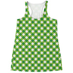Shamrock Green And White Gingham Print Women's Racerback Tank Top