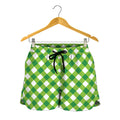 Shamrock Green And White Gingham Print Women's Shorts