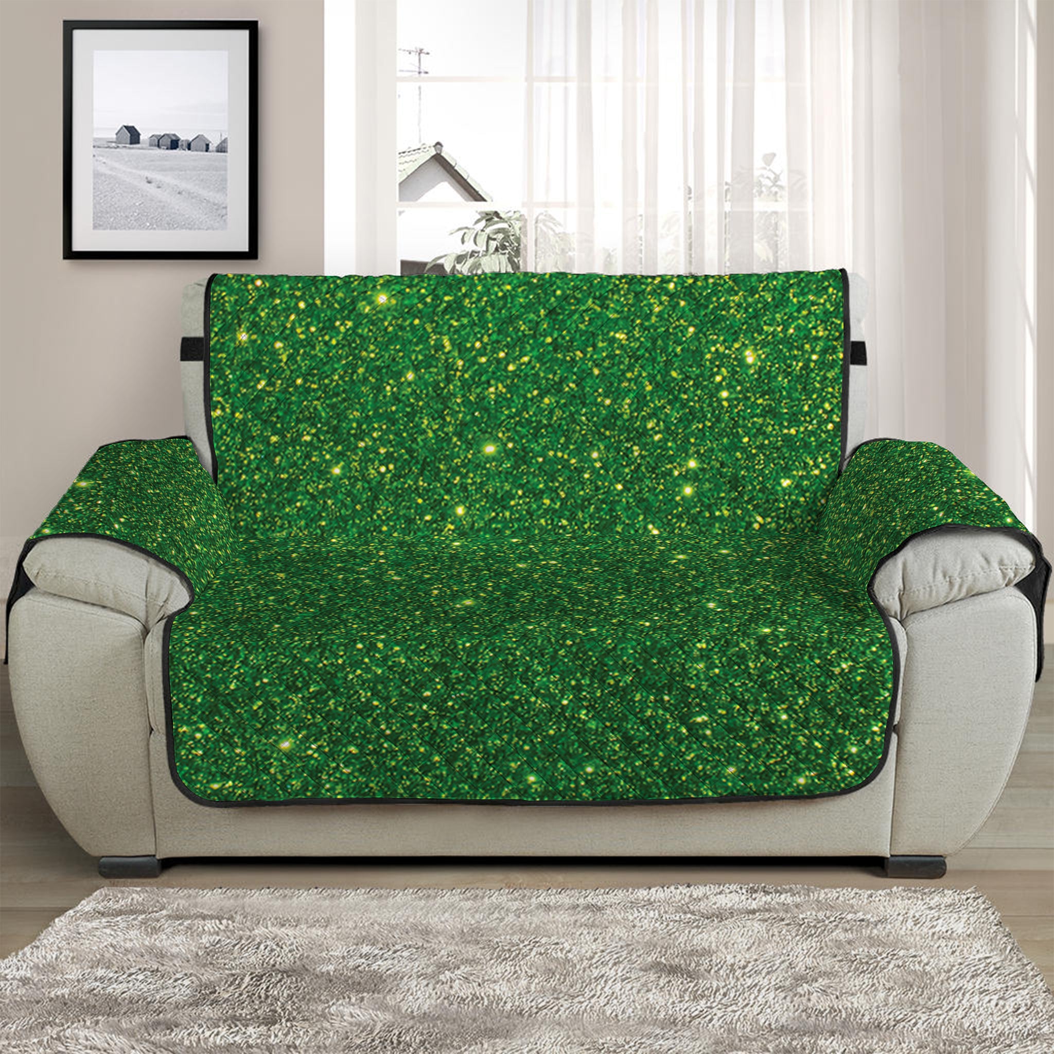 Shamrock Green Glitter Artwork Print Half Sofa Protector