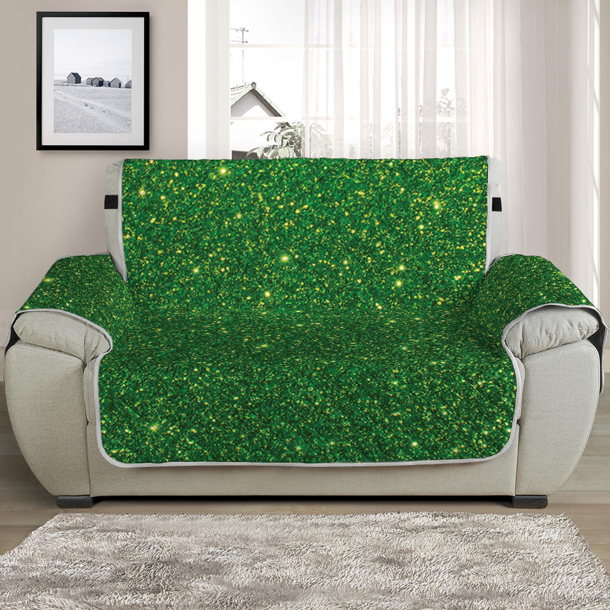 Shamrock Green Glitter Artwork Print Half Sofa Protector