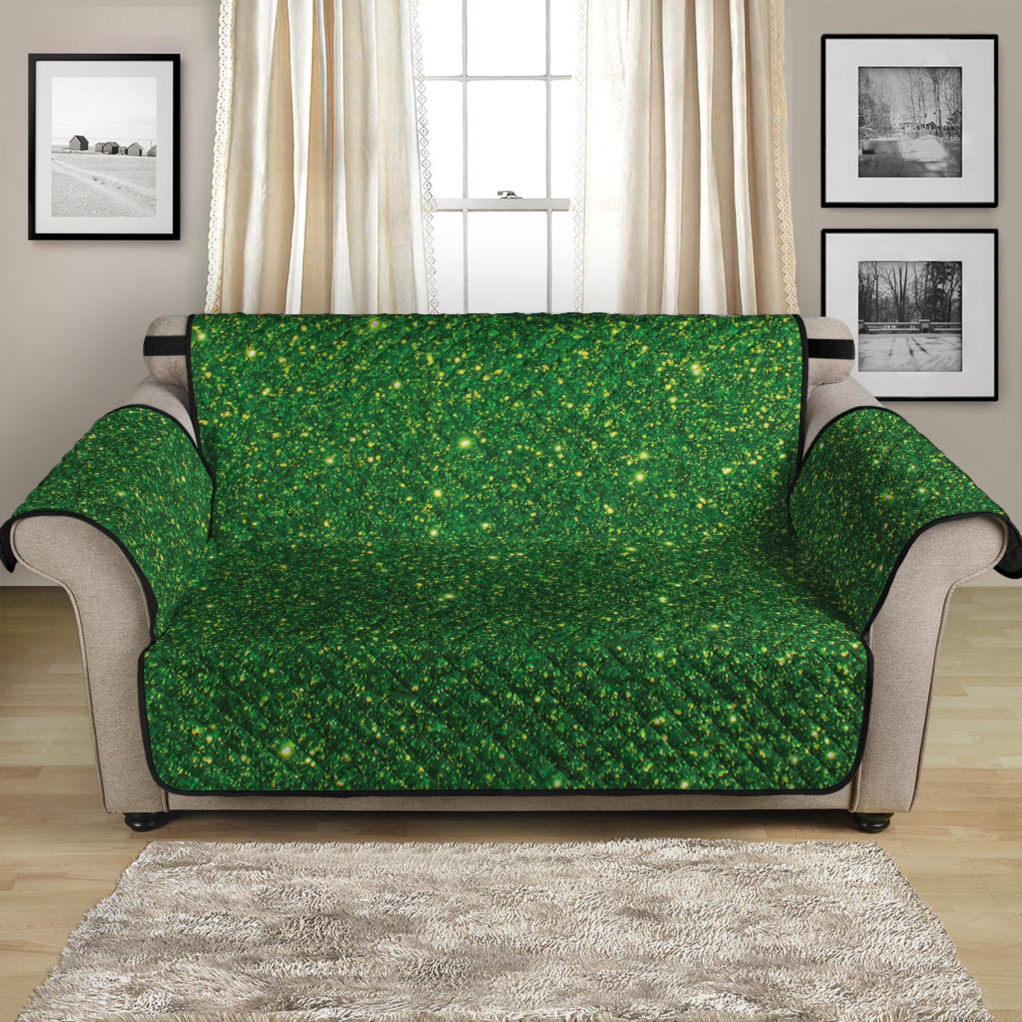 Shamrock Green Glitter Artwork Print Loveseat Protector