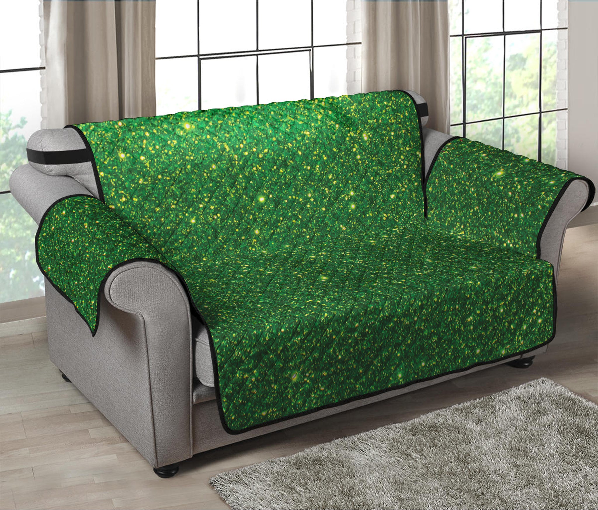 Shamrock Green Glitter Artwork Print Loveseat Protector