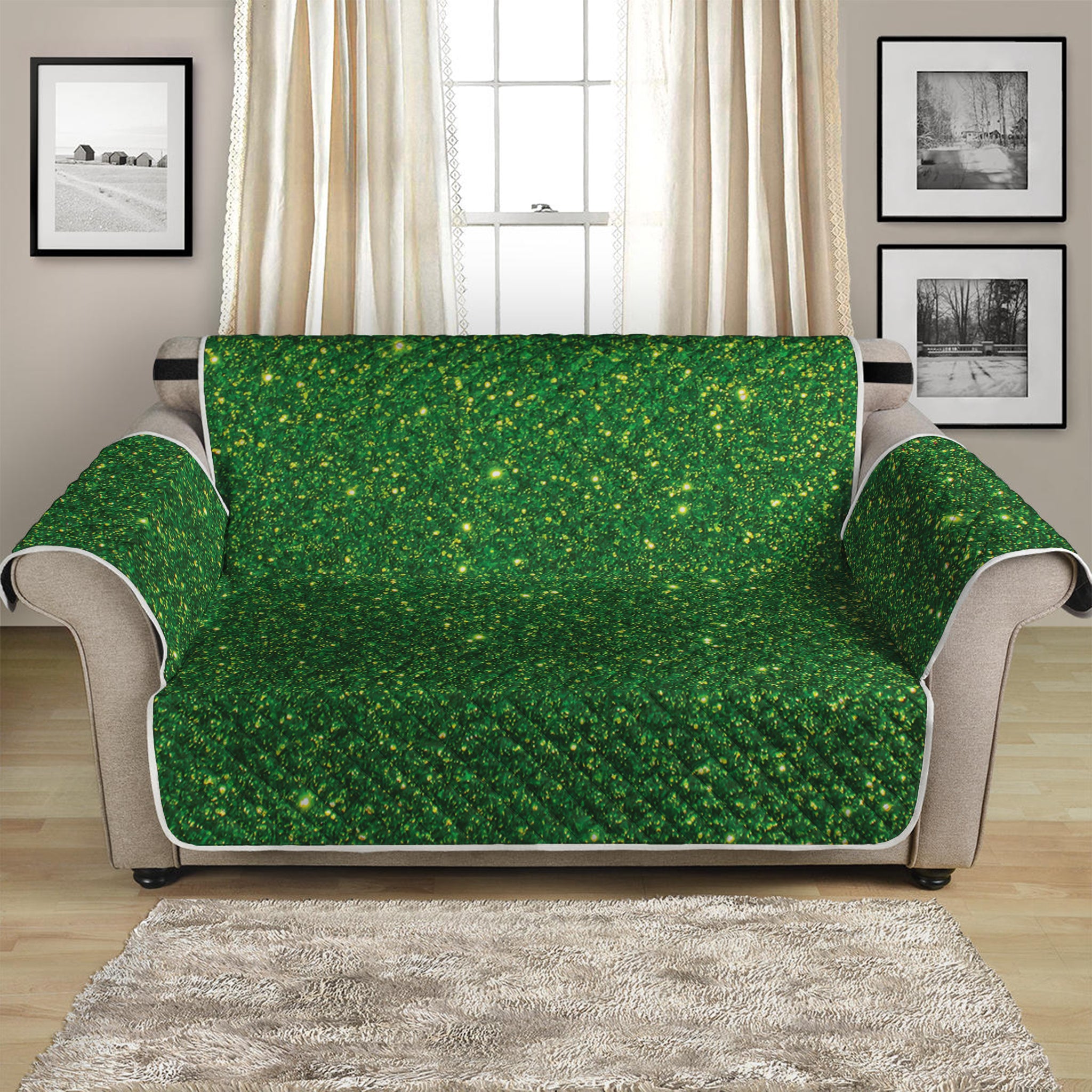 Shamrock Green Glitter Artwork Print Loveseat Protector