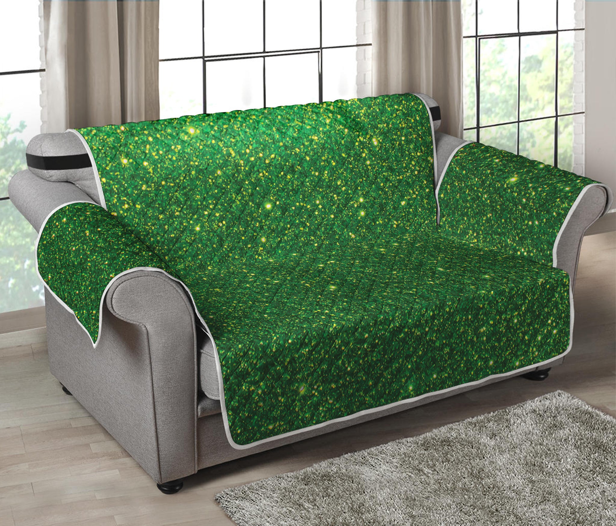 Shamrock Green Glitter Artwork Print Loveseat Protector