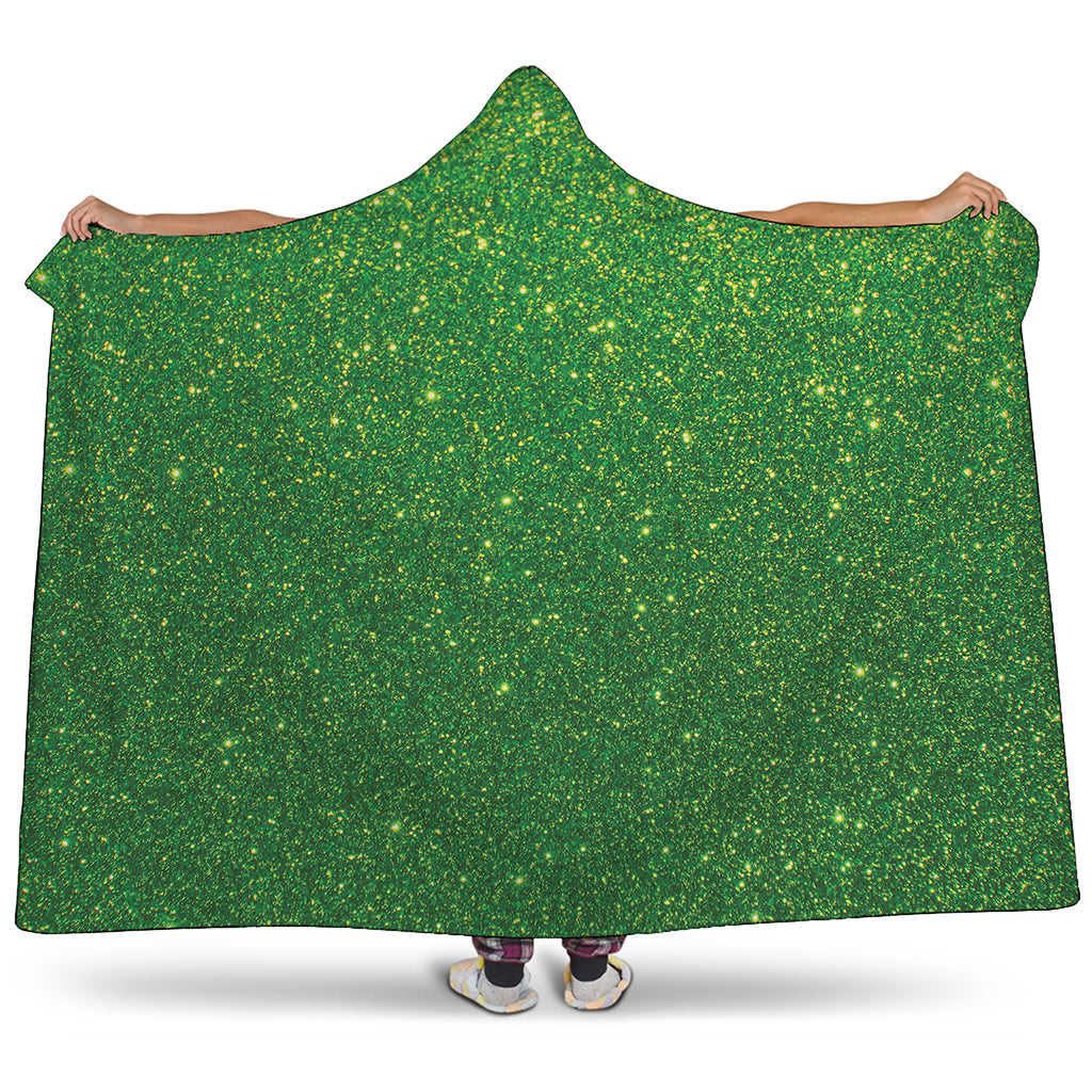 Shamrock Green Glitter Artwork Print (NOT Real Glitter) Hooded Blanket