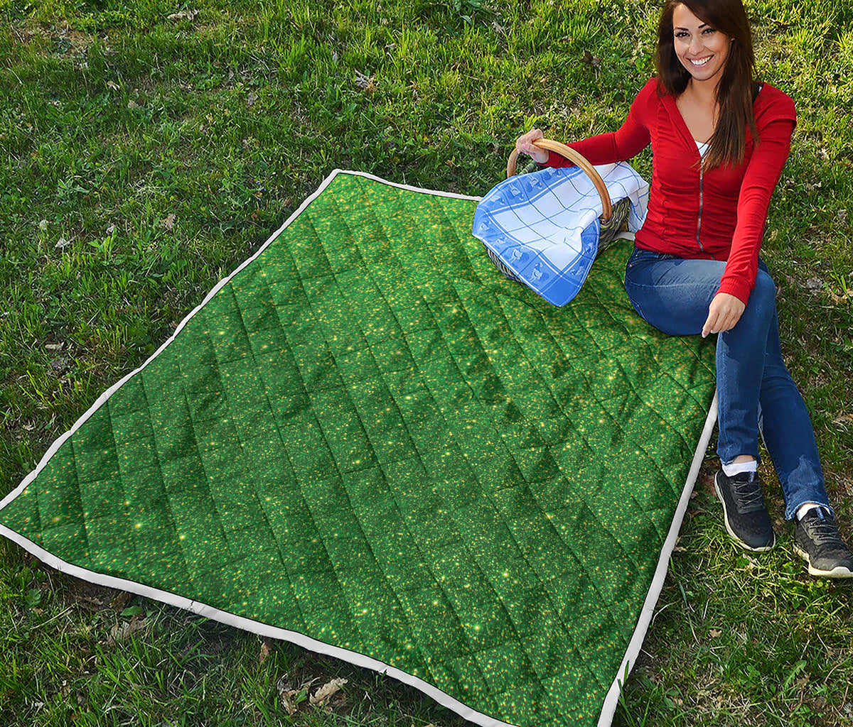 Shamrock Green Glitter Artwork Print (NOT Real Glitter) Quilt