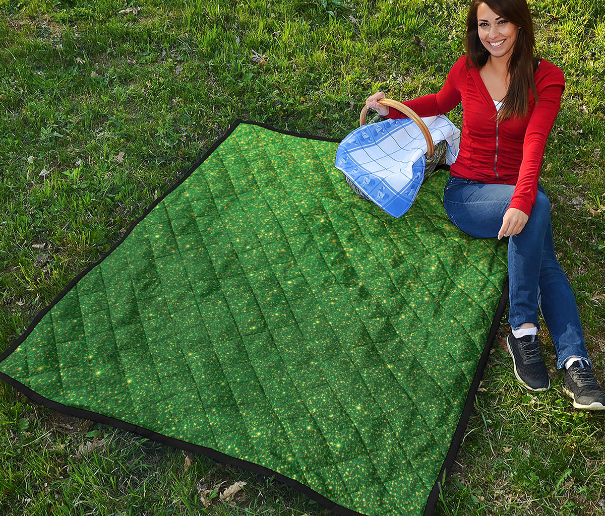 Shamrock Green Glitter Artwork Print (NOT Real Glitter) Quilt