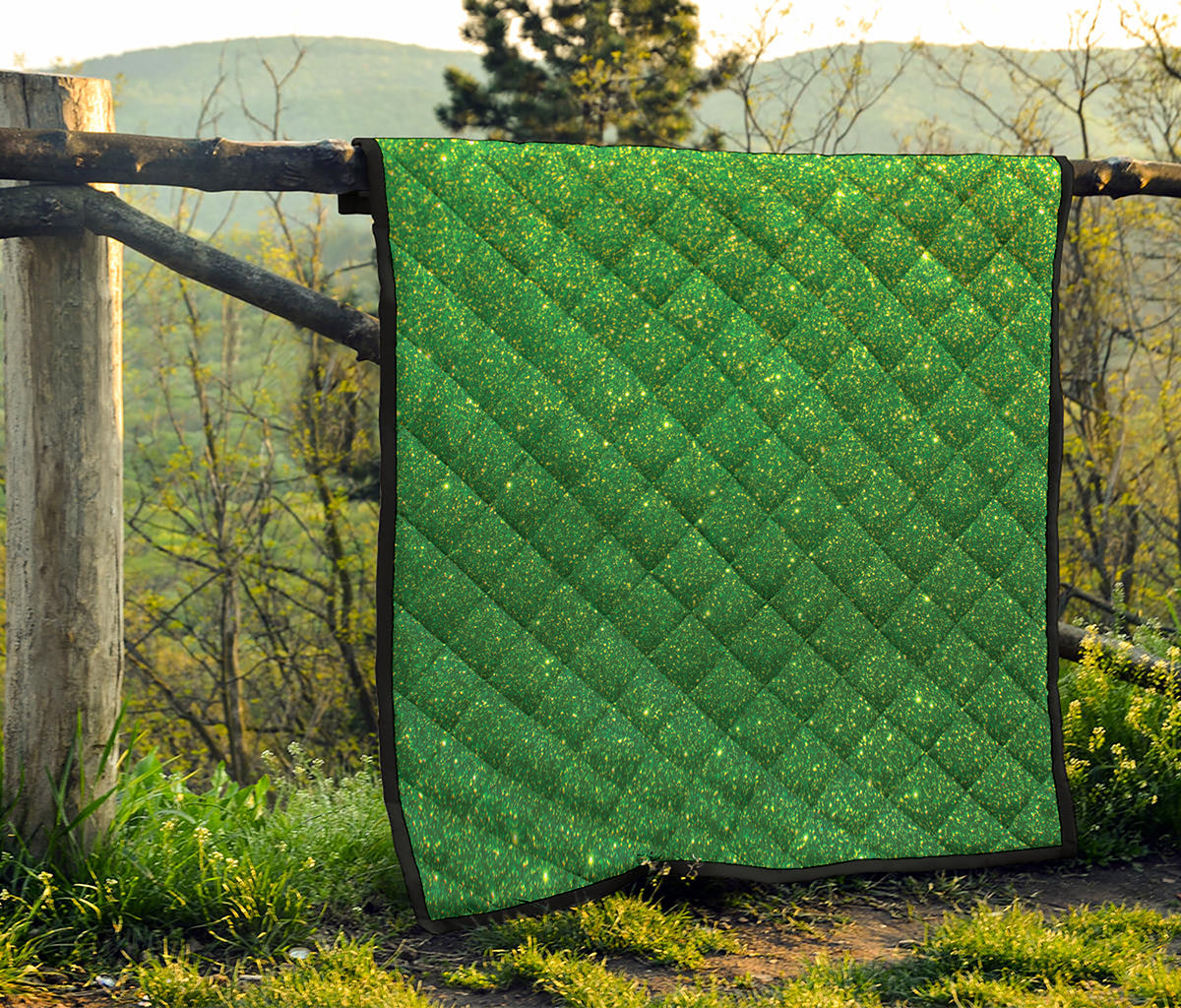 Shamrock Green Glitter Artwork Print (NOT Real Glitter) Quilt