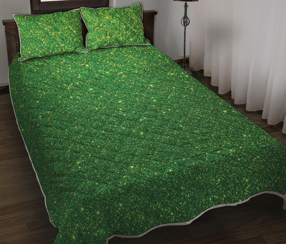Shamrock Green Glitter Artwork Print (NOT Real Glitter) Quilt Bed Set